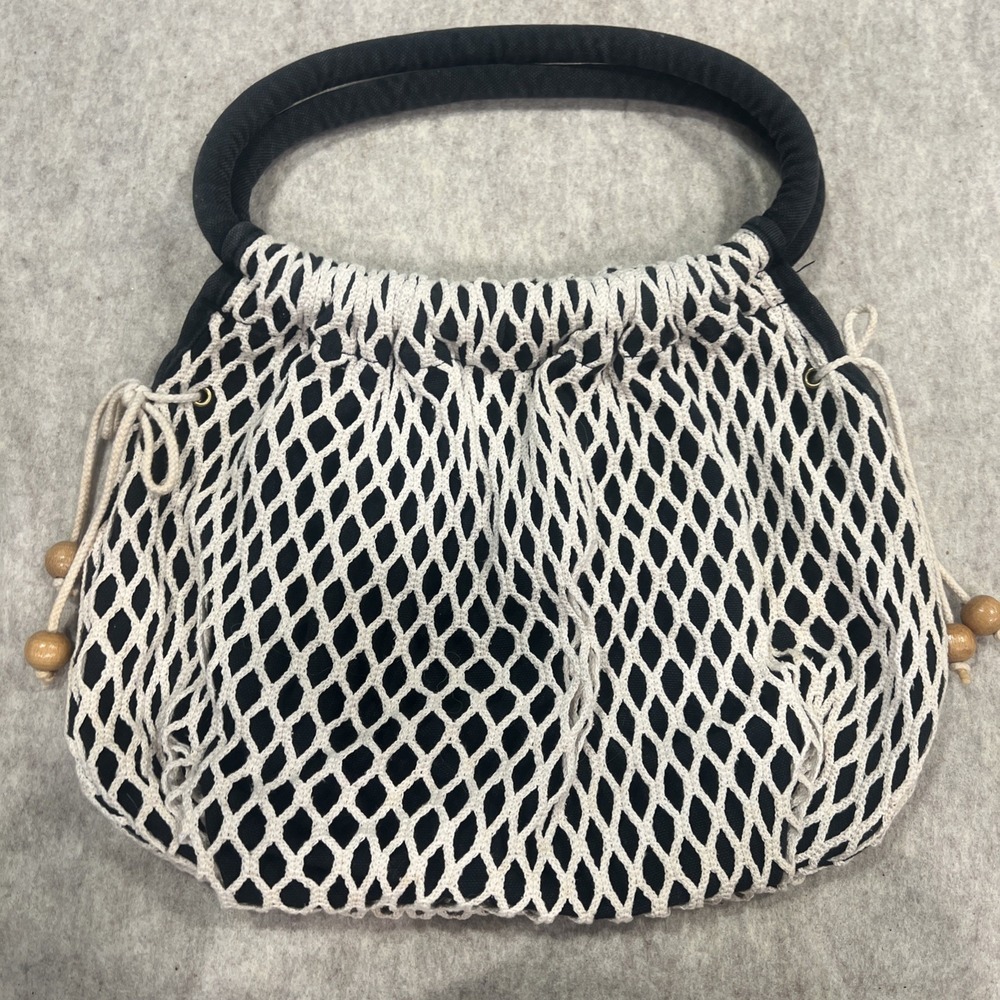 Net Crochet BoHo Small Purse Hobo Bag Purse Black Cream Bohemian Euro-Summer